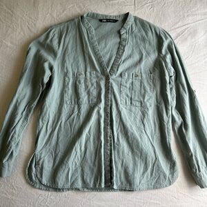 Zara Green Relaxed Fit Casual Button Down Shirt